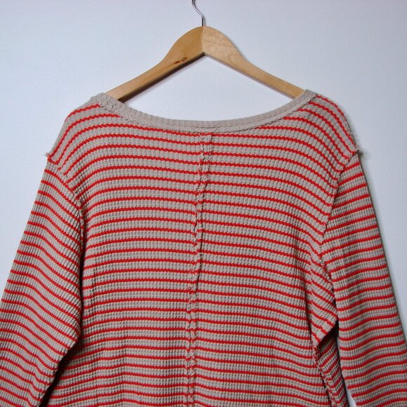 Torrid Crewneck Tee Top Striped Waffle Knit Long Sleeve Beige Tan Red Plus Sz 4X - Picture 13 of 14